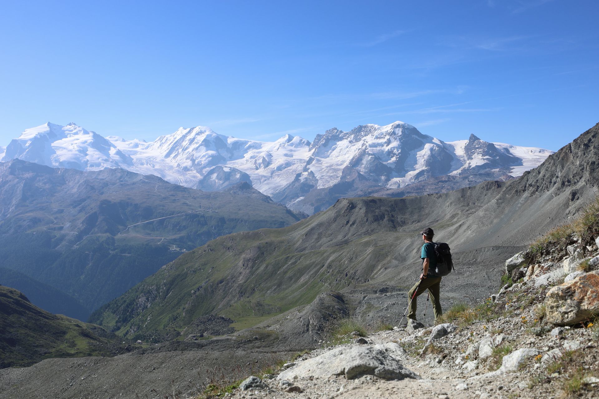 A quiet but strenuous 2 day hike near ***Zermatt*** with consistent views of the ***Matterhorn***.